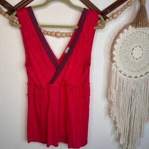 Anthropologie Ric Rac Cerise Pink V Neck Babydoll Top